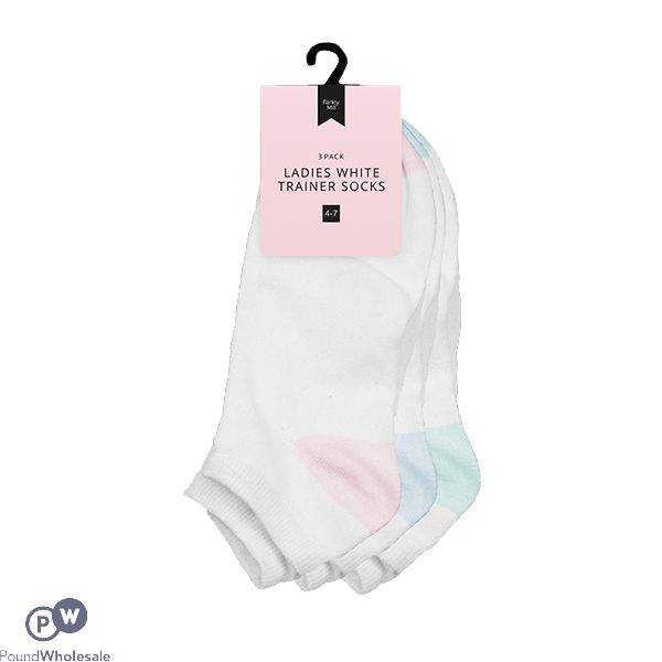 Farley Mill Assorted Colour Size 4-7 Ladies White Trainer Socks 3 Pack