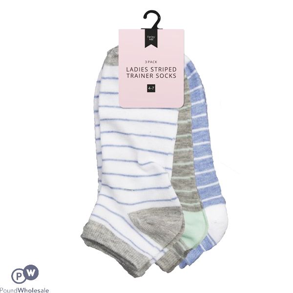 Farley Mill Assorted Striped Size 4-7 Ladies' Trainer Socks 3 Pack