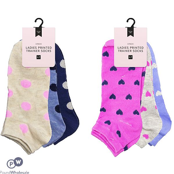 Farley Mill Assorted Printed Size 4-7 Ladies Trainer Socks 3 Pack