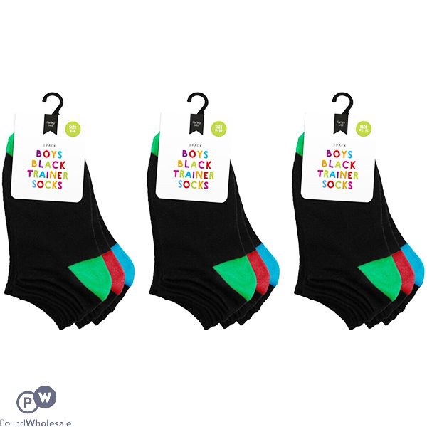 Farley Mill Assorted Colour Size 4-6 Boys' Black Trainer Socks 3 Pack