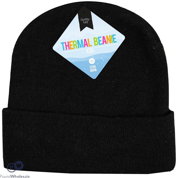 Farley Mill Kids Thermal-linked Plain Black Beanie Hat