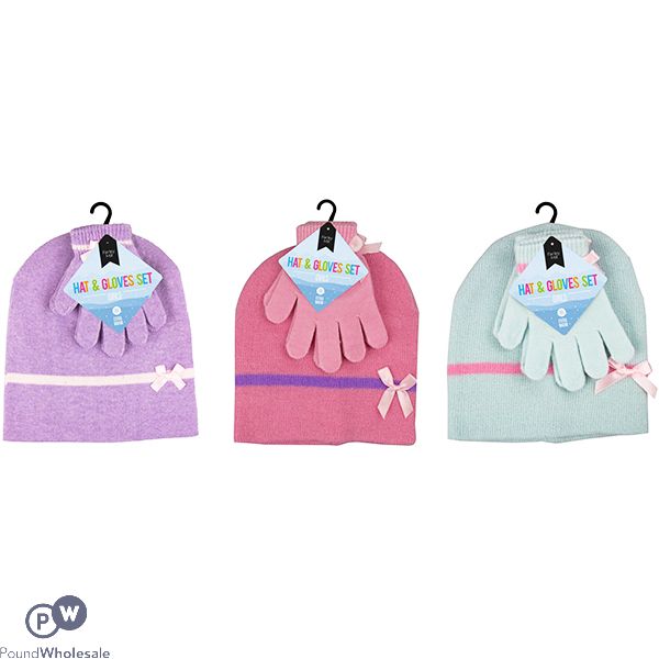 Farley Mill Girl's Beanie Hat & Glove Set 3pc Assorted Colours