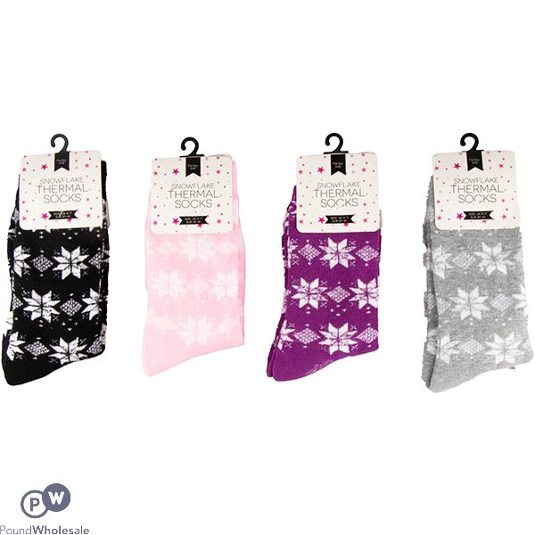 FARLEY MILL LADIES' SIZE 4-7 SNOWFLAKE THERMAL SOCKS ASSORTED