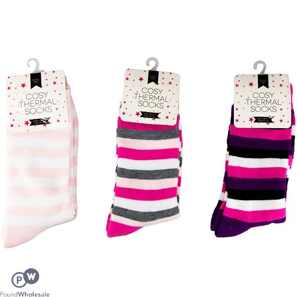 Farley Mill Ladies' Size 4-7 Stripe Cosy Thermal Socks Assorted