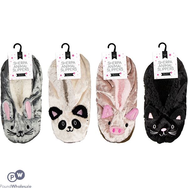 FARLEY MILL LADIES' SIZE 4-7 SHERPA ANIMAL SLIPPERS ASSORTED