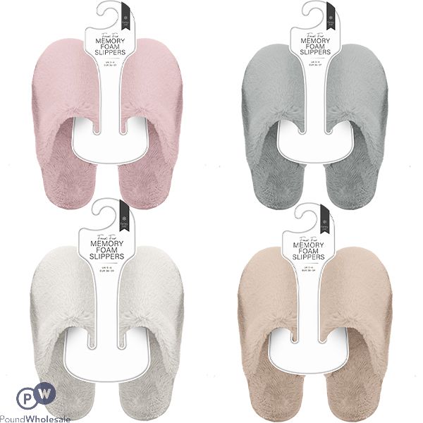 Farley Mill Ladies Faux Fur Memory Foam Slippers Assorted