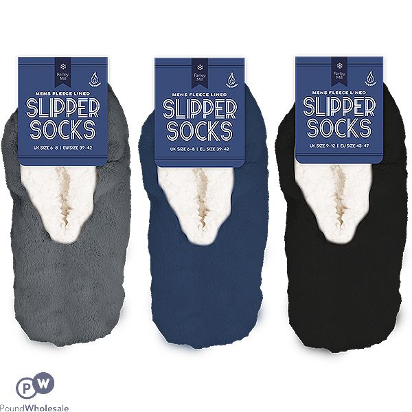 FARLEY MILL MEN'S FLEECE LINED SLIPPER SOCKS ASSORTED