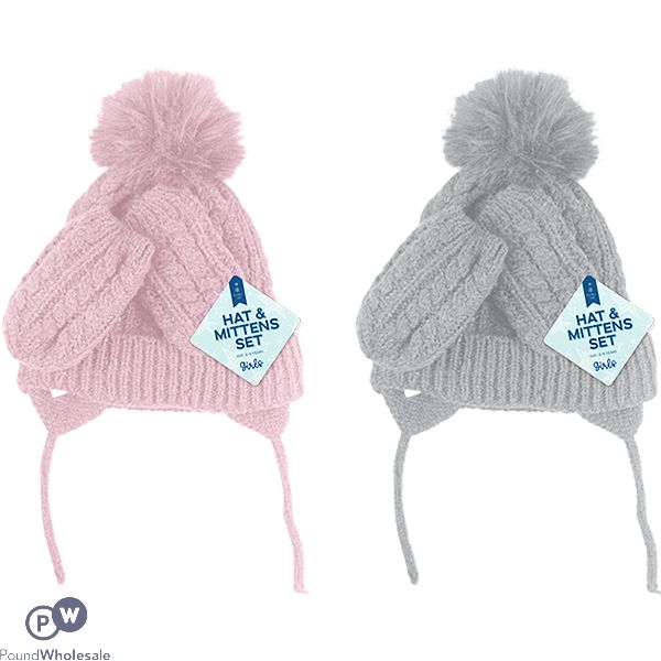 Farley Mill Girls Hat & Mittens Knitted Set Assorted