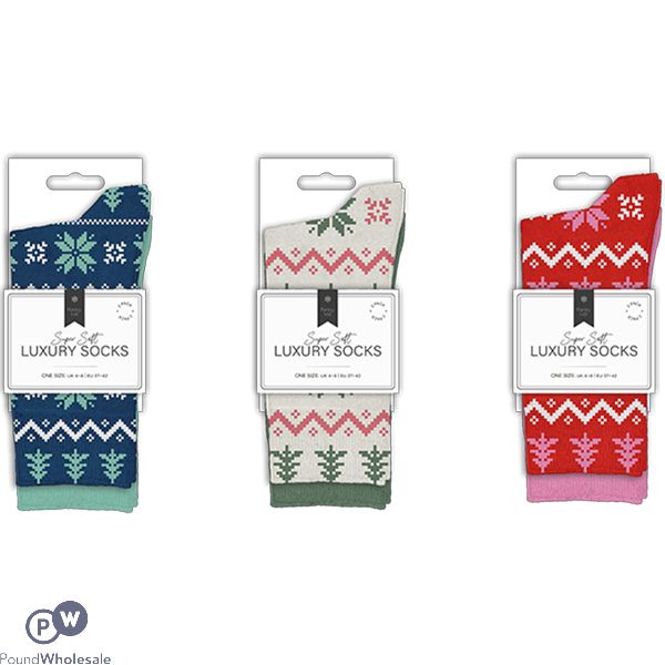 Farley Mill Uk 4-8 Ladies Printed Luxury Socks 2 Pack Assorted Colours
