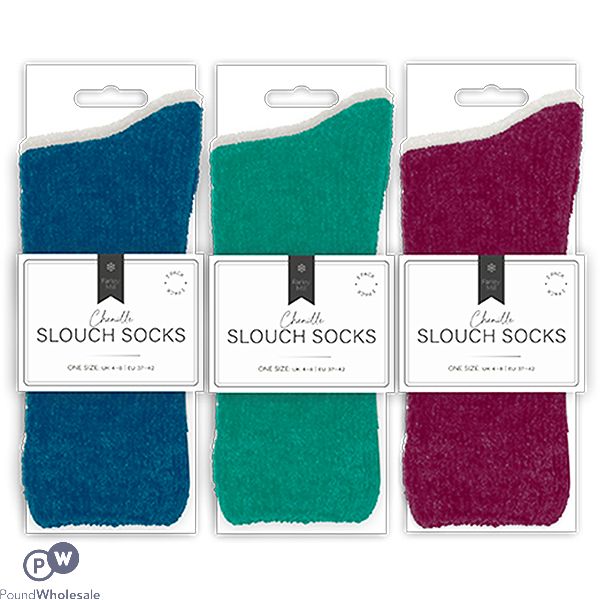 Farley Mill UK 4-8 Ladies Plain Chenille Slouch Socks 2 Pack Assorted Colours