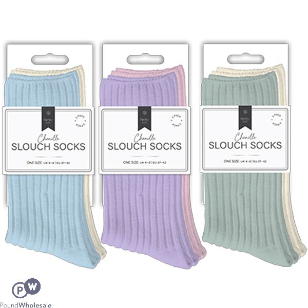 Farley Mill UK 4-8 Ladies Plain Chenille Ribbed Slouch Socks 2 Pack Assorted Colours