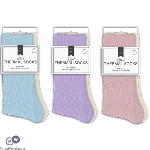 Farley Mill UK 4-8 Ladies Plain Ribbed Thermal Wool Socks 2 Pack Assorted Colours