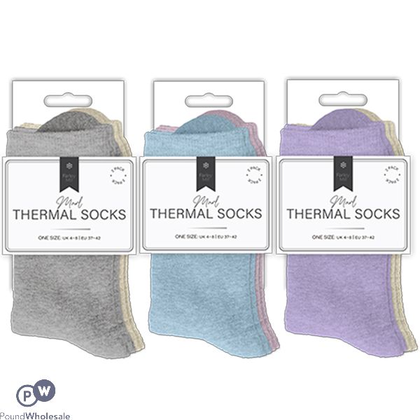 Farley Mill Uk 4-8 Ladies Plain Marl Thermal Socks 2 Pack Assorted Colours