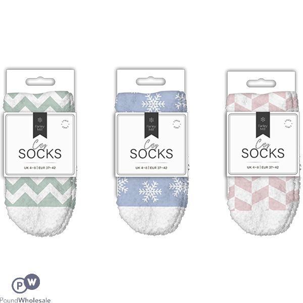 Farley Mill UK 4-8 Ladies Printed Cosy Winter Socks 2 Pack Assorted