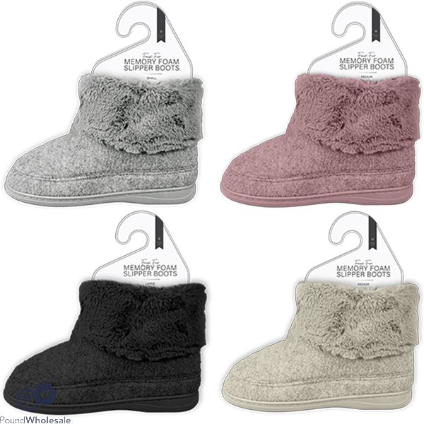 Farley Mill Ladies Faux Fur-Lined Memory Foam Slipper Boots Assorted