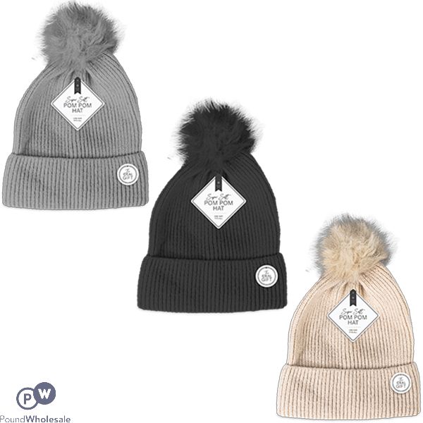 Farley Mill Ladies Super Soft Marl Pom Pom Ribbed Hat Assorted Colours