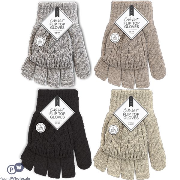 Farley Mill Ladies Cable Knit Flip Top Gloves Assorted Colours