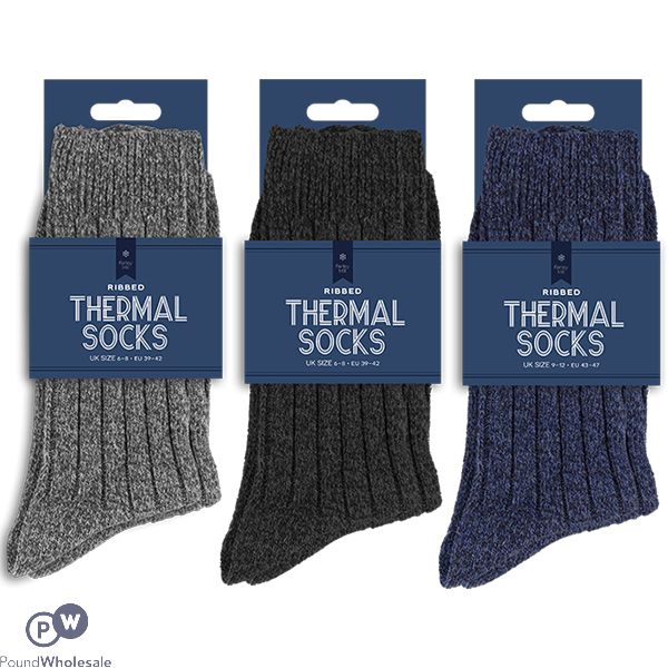 Farley Mill Men's Ribbed Thermal Wool Socks 2 Pack Assorted Colours
