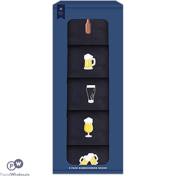 Farley Mill Assorted Men's Embroidered Beer Socks 5 Pack