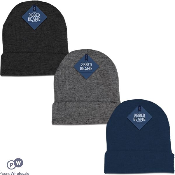 Farley Mill Men's Ribbed Beanie Tab Hat Assorted Colours