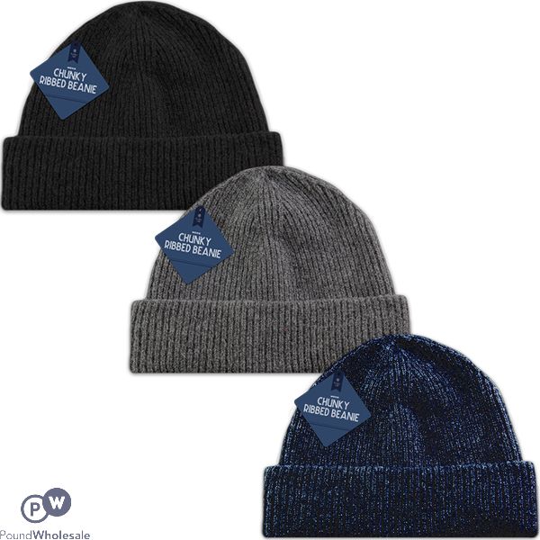 Farley Mill Men's Chunky Ribbed Beanie Hat Assorted