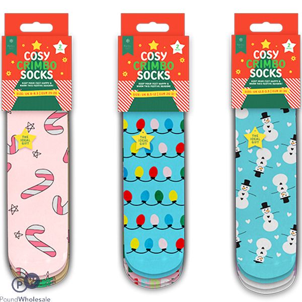 Farley Mill Girls Printed Novelty Cosy Christmas Gripper Socks 2 Pack Assorted