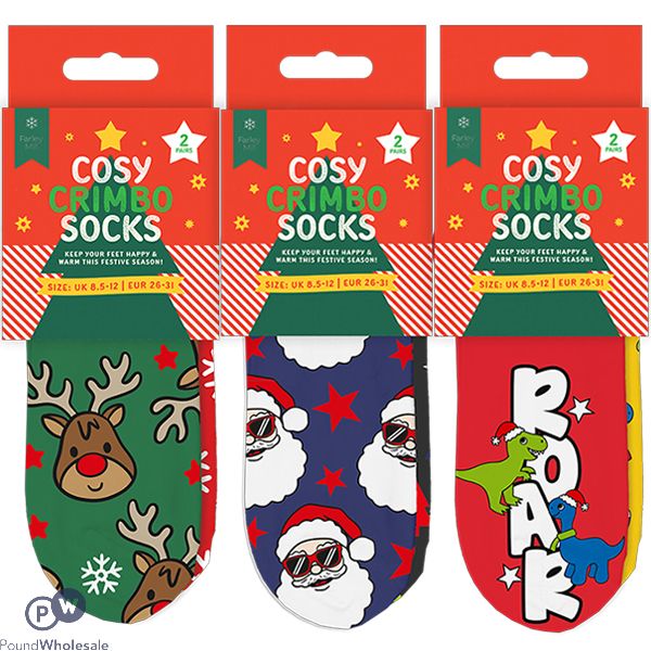 Farley Mill Boys Printed Novelty Cosy Christmas Gripper Socks 2 Pack Assorted