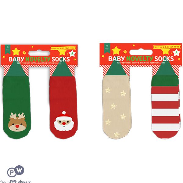 Farley Mill Baby Printed Festive Socks 4 Pack Assorted