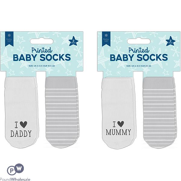 Farley Mill Mummy & Daddy Printed Baby Socks 2 Pack Assorted