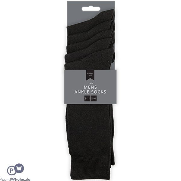 Farley Mill 6-11 Men's Black Ankle Socks 5 Pairs