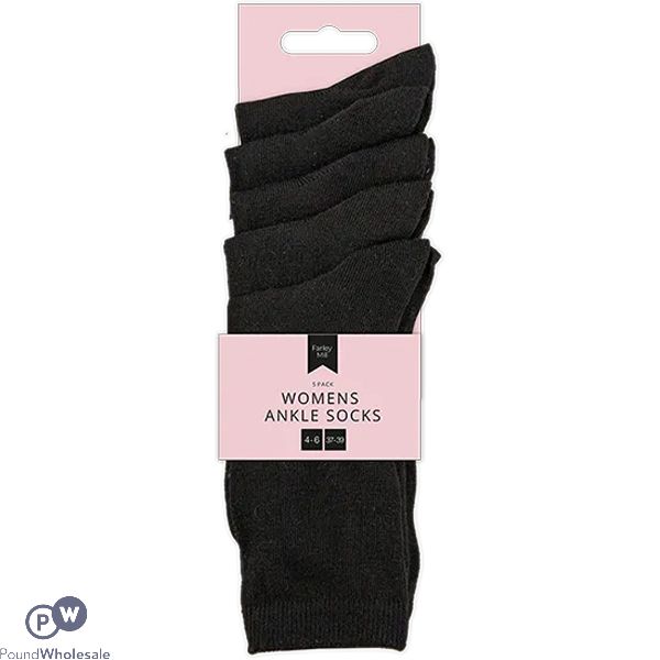 Farley Mill Ladies 4-6 Black Ankle Socks 5 Pairs