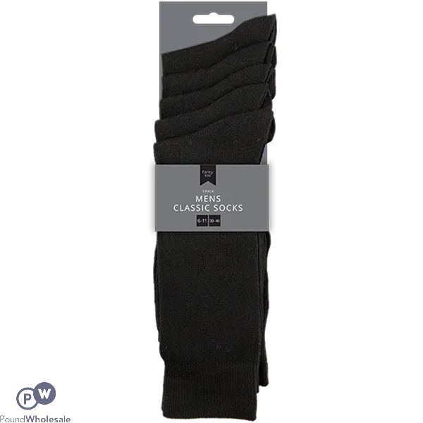 Farley Mill 6-11 Men's Black Classic Socks 5 Pairs