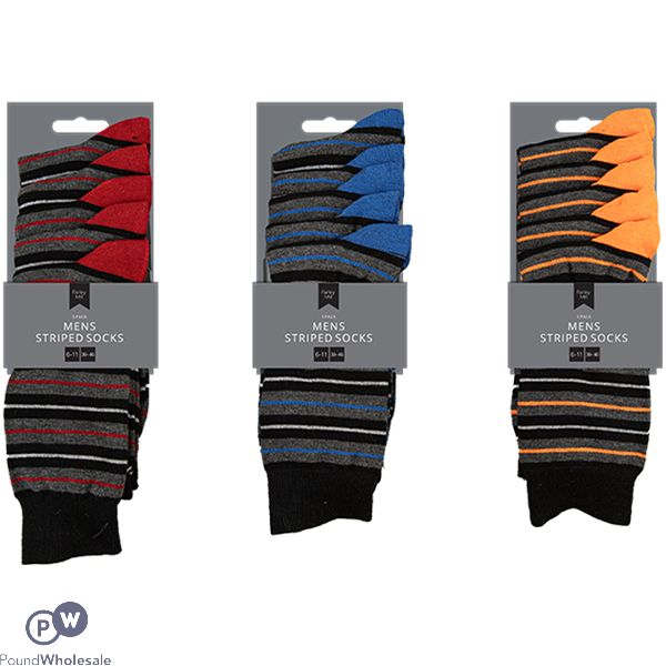 Farley Mill 6-11 Men's Stripe Socks 5 Pairs Assorted Colours
