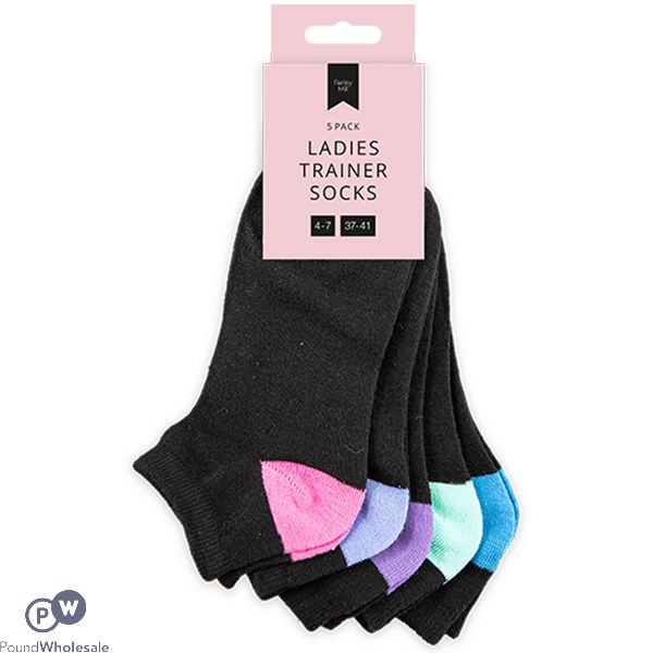 Farley Mill 4-7 Assorted Ladies Black Trainer Socks 5 Pairs