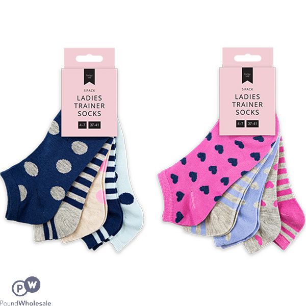Farley Mill 4-7 Ladies Printed Trainer Socks 5 Pack Assorted