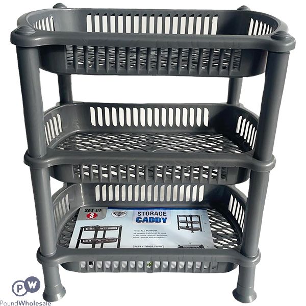 THREE TIER STORAGE BASKET CADDY SILVER