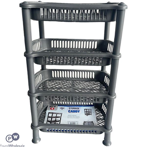 FOUR TIER STORAGE BASKET CADDY SILVER