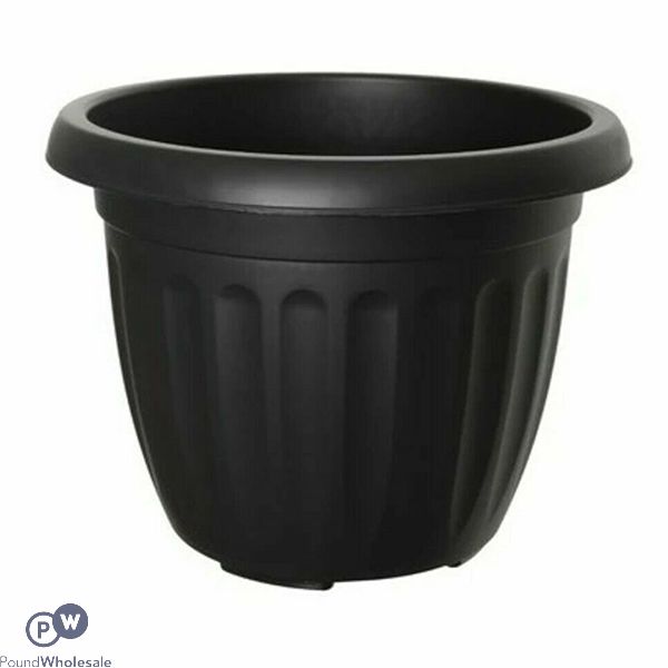 ROUND RIBBED PLASTIC PLANTER BLACK 40CM