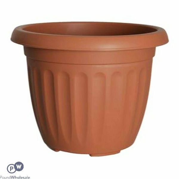 Round Ribbed Plastic Planter Terracotta 40cm