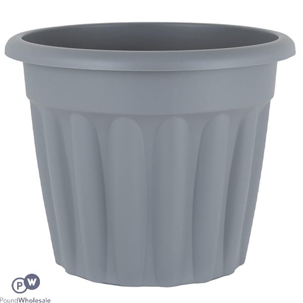 Round Ribbed Plastic Planter Platinum 40cm
