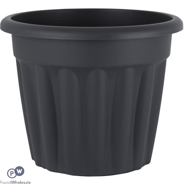 Round Ribbed Plastic Planter Black 50cm