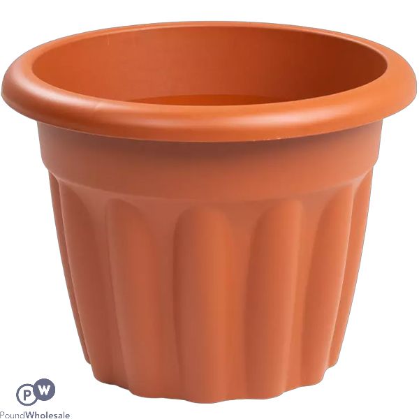 Round Ribbed Plastic Planter Terracotta 50cm