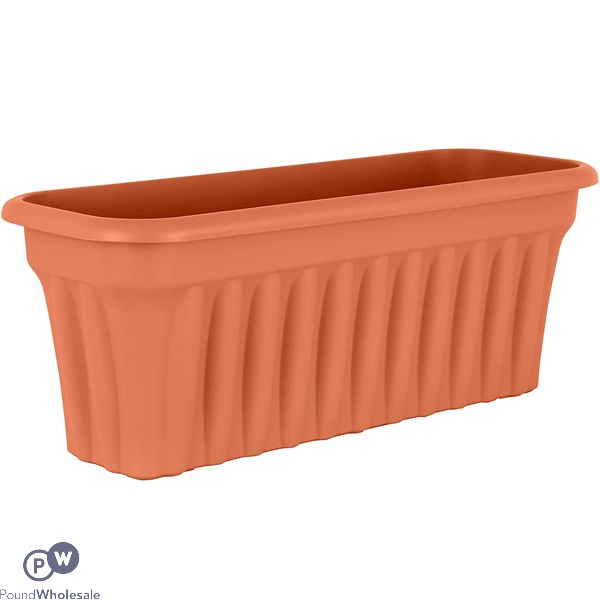 Rectangular Ribbed Plastic Wall Planter Terracotta 45cm