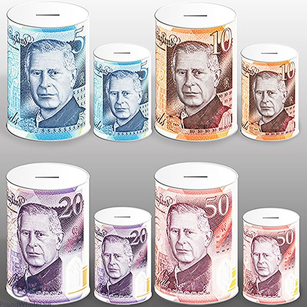 Gbp Bank Notes King Charles Money Tins 15cm X 10cm Assorted