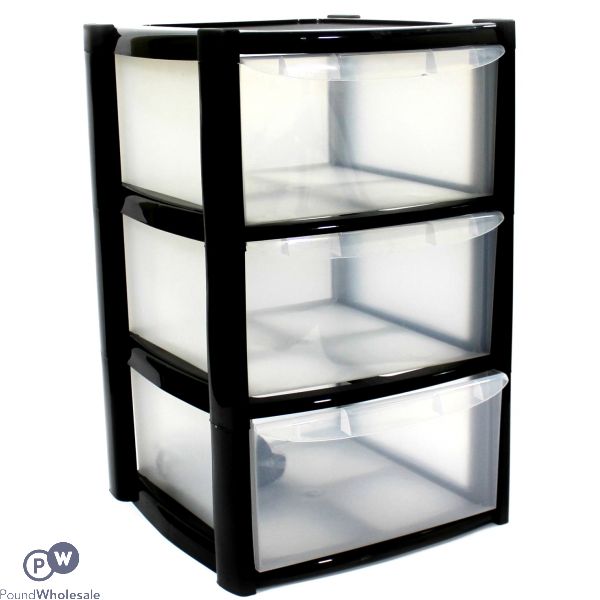 LARGE 3 DRAWER TOWER WITH FEET BLACK