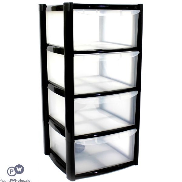 Large 4 Drawer Tower With Feet Black