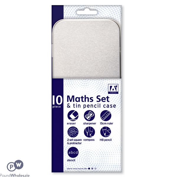 Maths Set & Tin Pencil Case 10pc