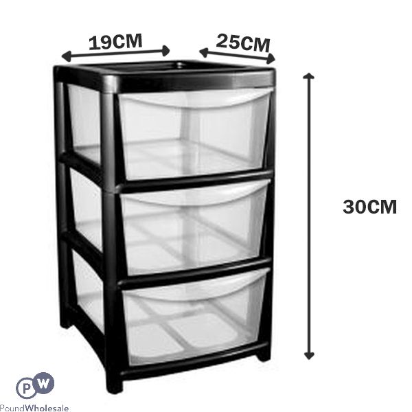 Black 3 Tier Mini Tower Drawer Unit