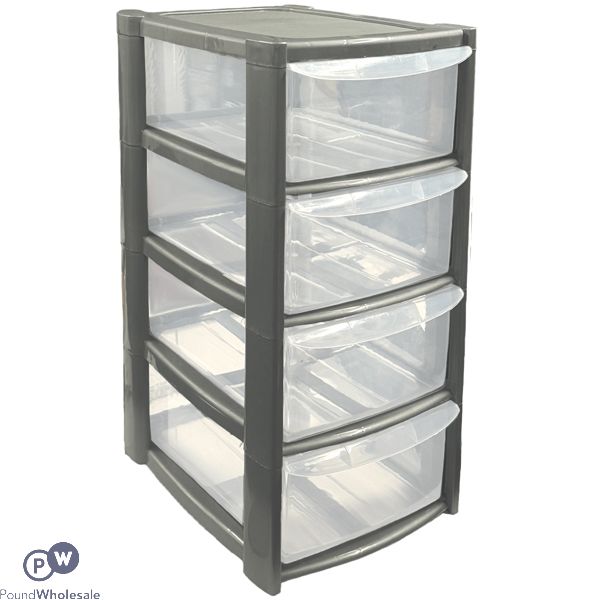 Black 4 Tier Mini Tower Drawer Unit