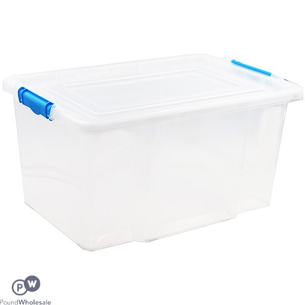 CLEAR CLICK 'N' STORE LIDDED STORAGE BOX 50 LITRE 59CM X 40CM X 29CM